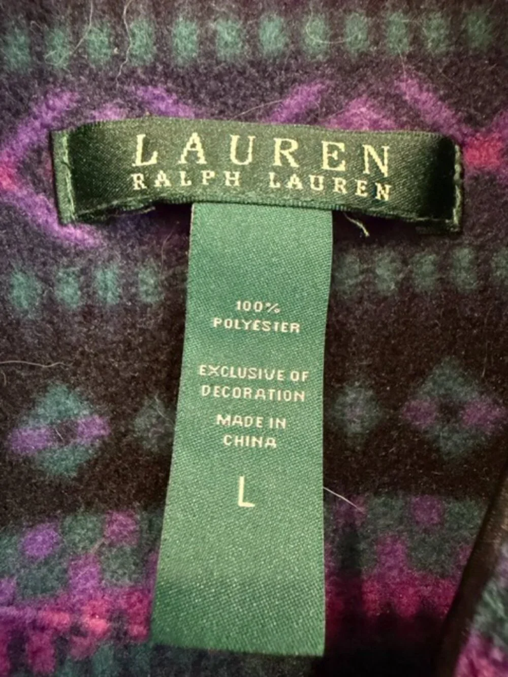 Ralph Lauren Purple Black Fleece Sleepshirt Tunic Nightgown Pockets.